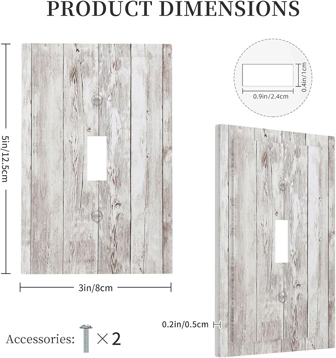 Decorative Light Switch Cover Rustic Vintage White Wood Grain 1 Gang Single Toggle Device Electrical Faceplate Switchplates Decorator Outlet Wall Plate for Farmhouse Home Decor