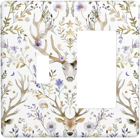 Outlet Covers Gothic Retro Floral Damask Elk Wild Flower 1 Toggle 1 Rocker Combination Decorative Wall Plate Electrical Switch Plates Light Switch Cover Plate For Bed Room Living Room