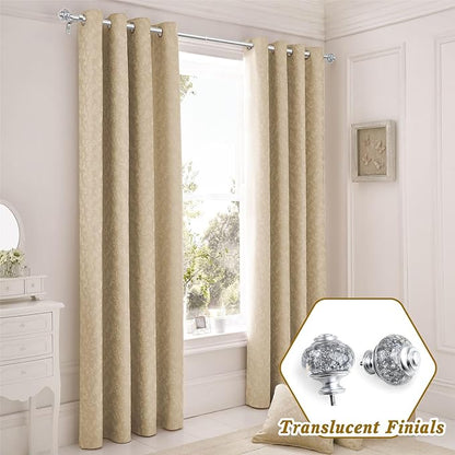 1 Inch Silver Curtain Rods for Windows 140 to 195 Inches (6 to 12 ft), Telescoping Single Drapery Rod, USFOOK Decorative Curtain Rod with Translucent Finials