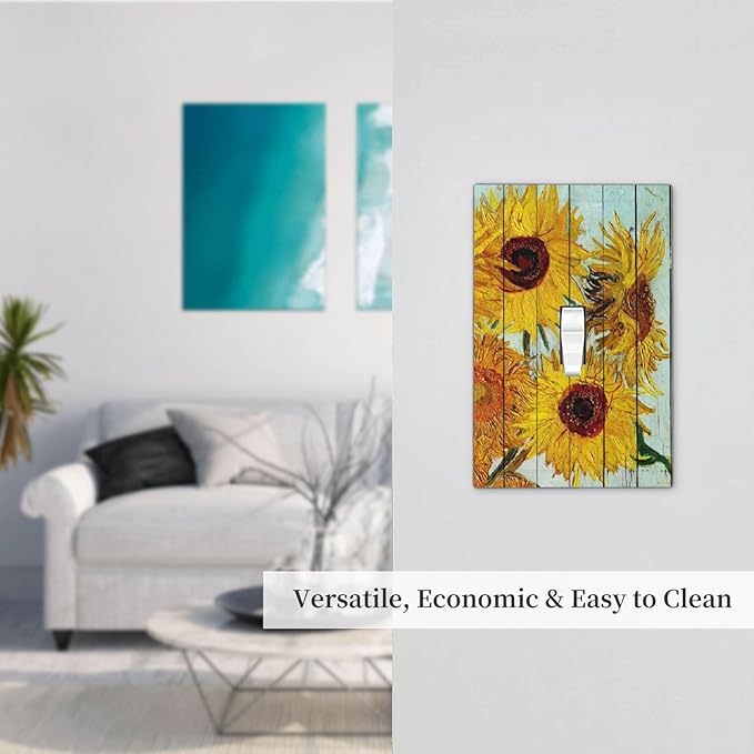Decorative Light Switch Cover Sunflowers Oil Paintings Wood Floral 1 Gang Single Toggle Device Electrical Faceplate Switchplates Decorator Outlet Wall Plate For Farmhouse Bed Room Decor