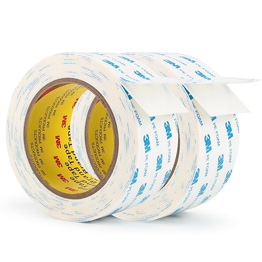 3M 1600T Double Sided Tape, PE Foam Tape 2" x 18 Ft White Removable Strong Adhesive No Residue for RV Picture Hanging, Posters Frames Wall Decor Indoor & Outdoor Use(2 Pack)