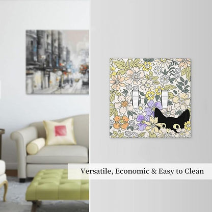 Decorative Light Switch Plate Covers Cute Black Cat in a Flower Patch Botanical Garden 2 Gang Wall Plate Double Toggle Double Light Switch Covers for Bedroom Home Decor （2 Pack）