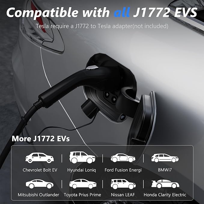 EV Charger Level 2, 40A Amp Portable EV Charger for All SAE J1772 EVs Without Adapter, 25FT+2FT Cable, 9.6KW EV Car Charging Station with App Control, Electric Vehicle Chargers(240V, NEMA14-50 Plug)