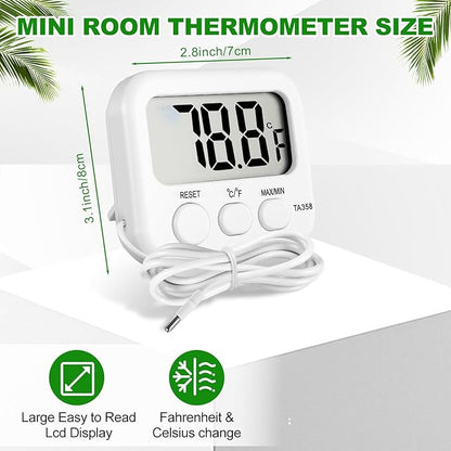 Kingdder 6 Pack Digital Thermometer with Magnetic Back External Sensor Fridge Thermometer Freezer Waterproof Room Temperature Monitor with LCD Display, Max/min Record Function for Kitchen Aquarium