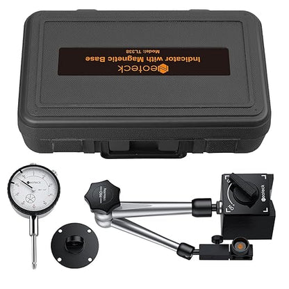 Neoteck 0-1 Inch Dial Indicator with Magnetic Base Holder, Storage Case, Graduation 0.001",176lbs (80kg) Max Pull, for 3D Printer Lathe Workshop Woodworking CNC Machine-Silver