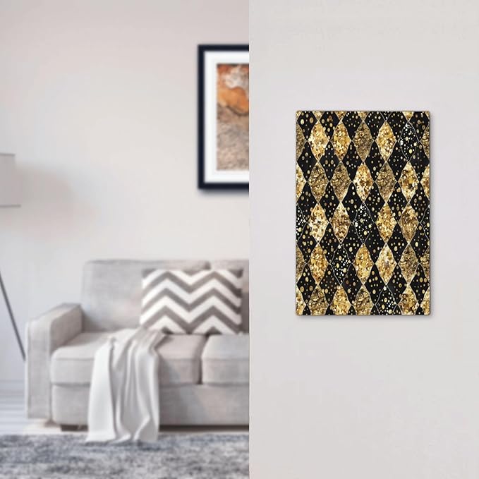 Gold Black Marble Geometric Plaid Glitter Light Switch Cover Plate 1 Gang No Device Blank Decorative Switch Plate Electrical Wall Plates Faceplate for Bedroom Bathroom Decor