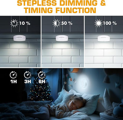 EverBrite Puck Lights With Remote, Rechargeable 2000mAh Linked Sensor Under Cabinet, Two Group Control, 10 RGB Colors, Dimmable for Kitchen, Bedroom Closet (6-Pack)