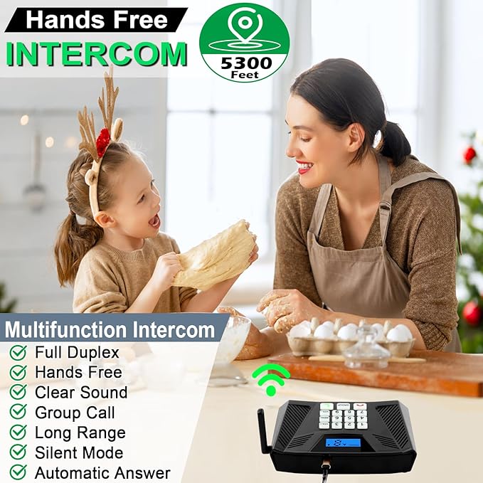 Intercoms Wireless for Home, Upgraded 5300ft Intercom 9 Channel 2 Code, Full Duplex Hands Free Talk Wireless Intercom System for Home Elderly Office with Auto Answer(6Packs, Black)