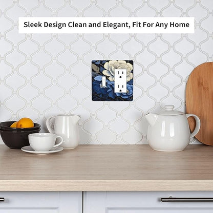 Blue White Flowers Light Switch Covers 2 Gang Single Toggle Rocker Combination Wall Plate Cover Electrical Faceplate Decorative Switchplate for Farmhouse Living Decor