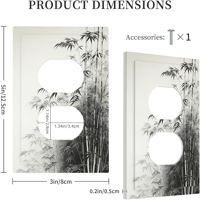 Watercolor Vintage Ink Bamboo Forest 1 Gang Duplex Receptacle Switch Wall Plate Decorative Switchplate Outlet Covers Electrical Plug Cover Faceplate for Bathroom Home Decor 5 X 3 IN