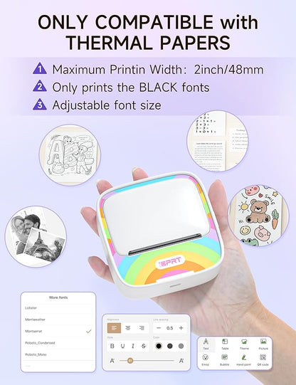 iDPRT Mini Printer with 1 Roll Sticker Paper, Portable Sticker Machine Efficiently and Quickly, DIY, Label, Rainbow