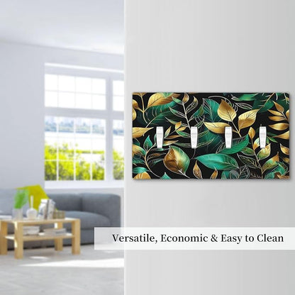 Light Switch Covers Vintage Dark Green Vine Leaf Golden Plants Quad Toggle Electrical Faceplate 4 Gang Wall Plate Decorative Switch Plates for Bed Room Cabin Decor