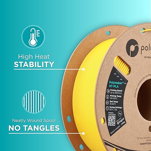 Polymaker HT-PLA Filament 1.75mm Yellow, High Temp PLA for 3D Printing, Heat Stable Up to 150°C, Easy to Print, Works with Most FDM Printers, 1kg Spool