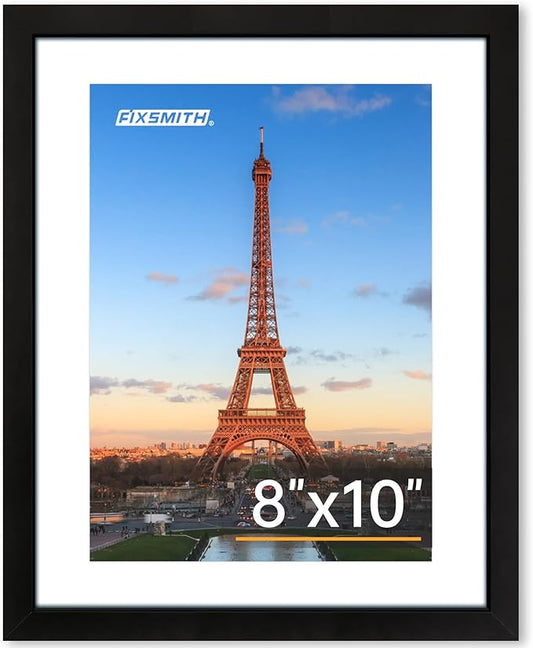 FIXSMITH 8x10 Picture Frame 1 Pack, Photo Frame with HD Plexiglass, Display Pictures 5x7 with Mat or 8x10 Without Mat, Picture Frames Collage for Tabletop or Wall Display, Black