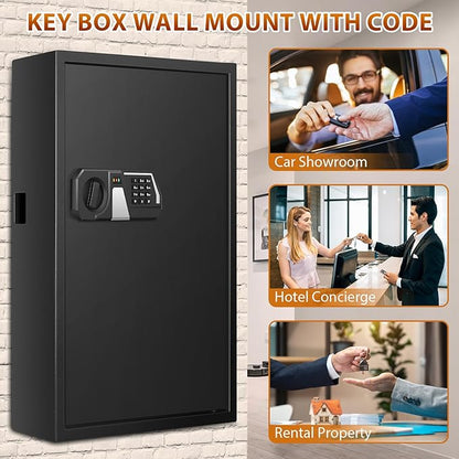 144 Keys Fireproof Cabinet Safe With Adjustable Hook Plates and Tags, Anti-Theft Lock Box Wall Mount With Combination Lock, Organizer for Home Office Garage