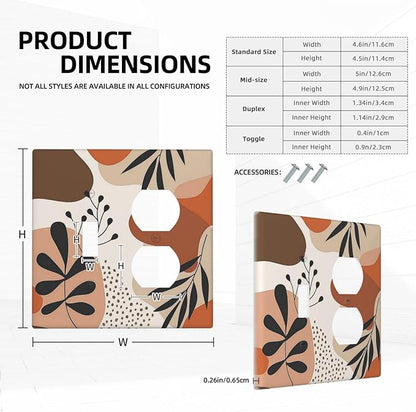 Wallplates Boho Botanical Orange Green Beige Minimalist 1 Toggle 1 Duplex Switch Plate Electrical GFCI Faceplate Decorative Light Switch Covers for Bedroom living Room Decor