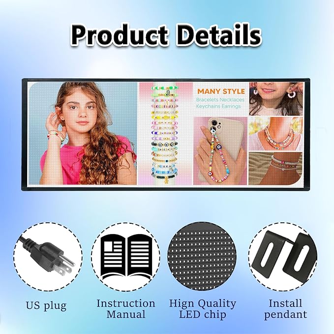 P6 Commercial Grade Programmable LED Sign 40"x17" WiFi With Lightweight and Thin Frame Custom Scrolling Digital Message Board for Stores, Restaurants, Banks & Outdoor Advertising