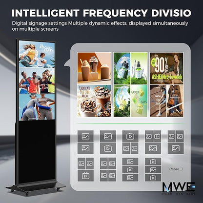 JIYANG 49 Inch Digital Signage Display, Indoor Floor Standing Advertising Display Kiosk Android System,Commercial LCD Totem Support HDMI-in,Store Displays Screens and Lifetime CMS System(Black)
