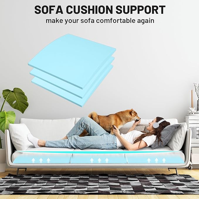 Couch Cushion Support, Sofa Cushion Support for Sagging Couch Seat, 20x20x2in, Couch Replacement Insert, High Density Foam Furniture Seat Sagging Repair, Trapezoid 40D, Blue Set of 3