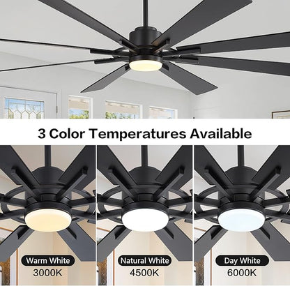 WINGBO 60" DC Ceiling Fan with Lights and 3 Downrods, Matte Black Ceiling Fan, 8 Plywood Blades, 6-Speed Reversible DC Motor, Large Ceiling Fans for Kitchen Bedroom Living Room