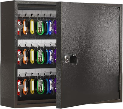 WeHere Key Lock Box for 90 Keys, Wall Mount Key Cabinet with Color Key Tags, Steel Key Storage Box with Lock, Key Holder Organizer for Home, Office, Apartment, Property Management