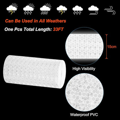 PATIKIL 6 Inch x 33 ft Reflective Tape, 1 Roll Waterproof Self Adhesive High Visibility Caution Warning Safety Tape Reflector with Scraper for Trucks Trailers Cars, White