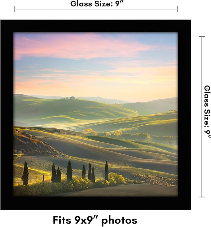 Americanflat 9x9 Picture Frame with Shatter-Resistant Glass - Signature Collection - Gallery Style Frames Made of Engineered Wood - Square Frame for Tabletop and Wall Display - Black