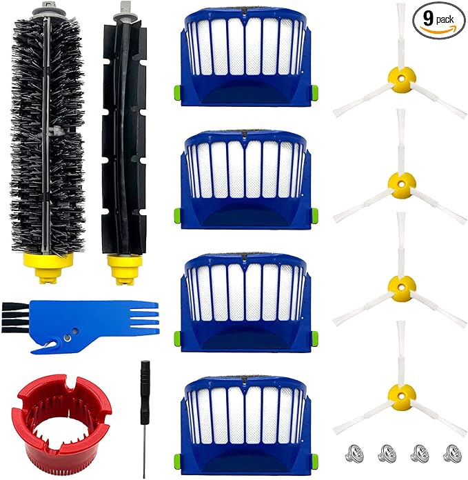 9 Pack Replacement Parts Accessories for irobot Roomba 600 500 Series 694 675 676 692 695 677 671 655 645 690 680 660 650 620 614 595 585 564 robot, 4 Filter 4 Side Brush 1Bristle&1Beater Brush