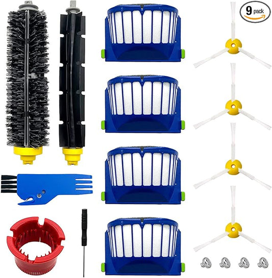 9 Pack Replacement Parts Accessories for irobot Roomba 600 500 Series 694 675 676 692 695 677 671 655 645 690 680 660 650 620 614 595 585 564 robot, 4 Filter 4 Side Brush 1Bristle&1Beater Brush
