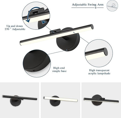 Hardwired Adjustable Lighting Matte Black Modern LED Picture Lights for Paintings 15.7'' Inch Long Swing Arm Metal Art Lights Warm White 3000K