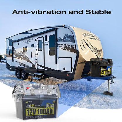 Wattcycle 12V 100Ah LiFePO4 Battery, Lithium Battery 12V 110A BMS, Lithium RV Batteries 15000+ Deep Cycles, Built-in Bluetooth, Monitor, Mobile APP, Perfect for Home Energy, RV, Marine, Solar