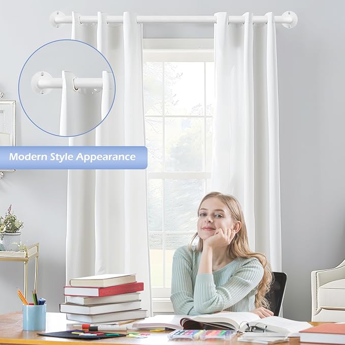White Wrap Around Curtain Rods 36 to 72 Inch:Blackout Heavy duty Adjustable Window Curtain Rod for Bedroom,Industrial Darkening Curved French Metal Single Drapery Rods Easy Install,Pure White