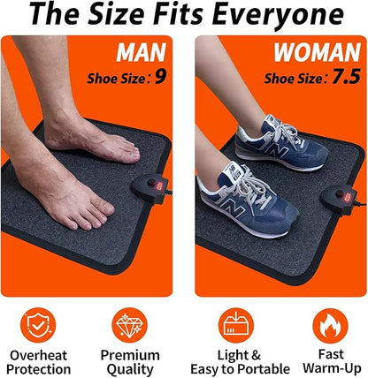 Heated Floor Mat Under Desk for Foot Warmer - Wider 110V Adjustable Temperature Electric Space Heaters Heating Pad - Carbon Crystal & Energy Saving Feet Warmers for Office,Home (Wood Grain)