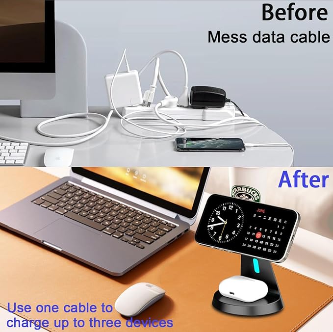 3 in 1 Wireless Charging Station for Apple Magsafe Charger Stand,Fast Magnetic Wireless Charger Station for iPhone 17 Air 16 15 14 13 12 Series,Apple Watch,Airpods