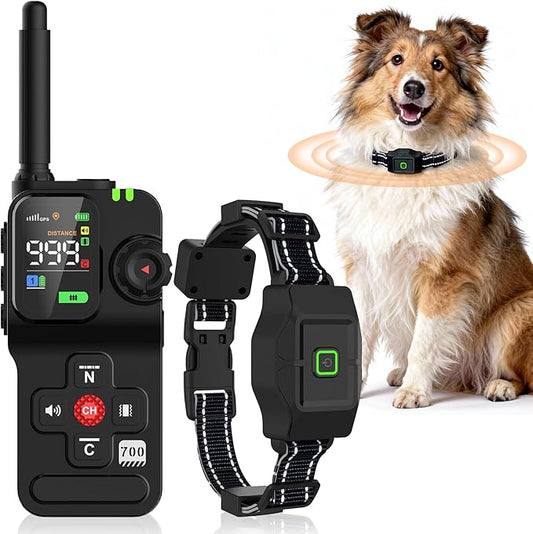 GPS Wireless Dog Fence System - Invisible Fence with Remote Waterproof Electric Dog Training Collar Outdoor for 25-999 Yards Customized Boundary Rechargeable 3 Warning Modes Pet Containment