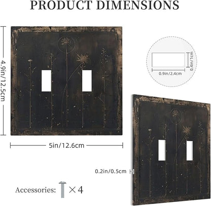 Decorative Switch Plate Covers Black And White Dandelion Art Vintage Wood Grain 2 Gang Double Toggle Light Switch Cover Plate Electrical Wall Plate Outlet Cover for Farmhouse Cabin Decor