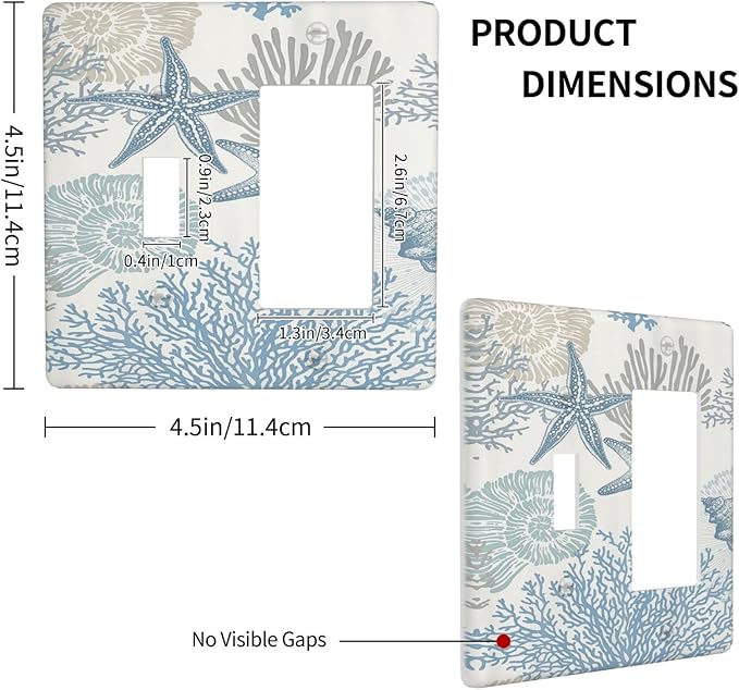 Decorative Outlet Covers Blue Starfish Coral Seaweed 2 Gang Wall Plate Single Toggle 1 Rocker Light Switch Cover Switch Plate Covers for Bathroom Bedroom Home Decor