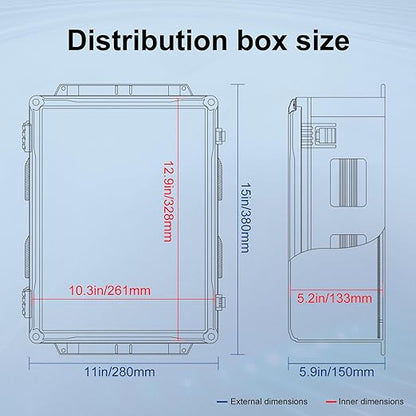 Outdoor Electrical Junction Box, ABS Water Resistant Enclosure with Internal Mounting Panel & Hinged Cover (15" H x 11" L x 6" W)