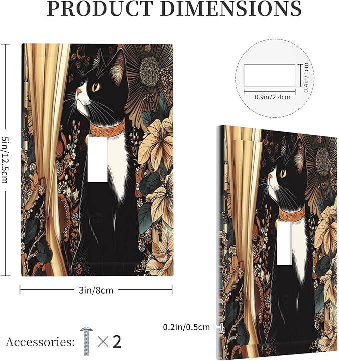 Decorative Light Switch Cover Boho Mandala Floral Black Cat Vintage Flower 1 Gang Single Toggle Device Electrical Faceplate Switchplates Decorator Outlet Wall Plate For Farmhouse Home