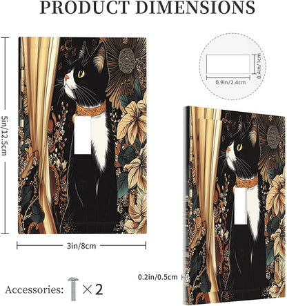 Decorative Light Switch Cover Boho Mandala Floral Black Cat Vintage Flower 1 Gang Single Toggle Device Electrical Faceplate Switchplates Decorator Outlet Wall Plate For Farmhouse Home