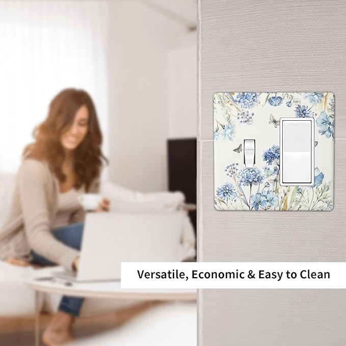 Outlet Covers Blue Floral Hydrangea Plants 1 Toggle 1 Rocker Combination Decorative Wall Plate Light Switch Cover Plate Electrical Switch Plates for Bedroom Home Decor