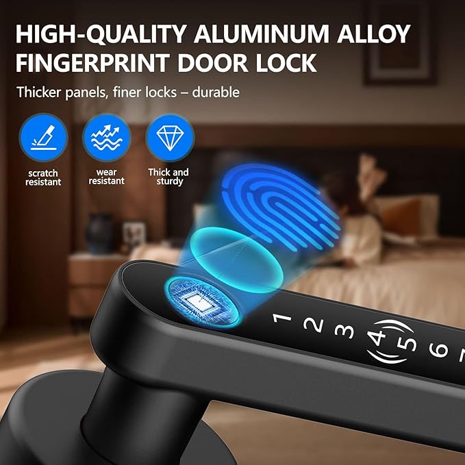 Fingerprint Door Lock Smart Voice Guidance Door Knob with Keyless Entry,Door Locks for Bedrooms,Home Hotel Office Apartment Rental House Fingerprint Door Knob,Easy to Install (Black)
