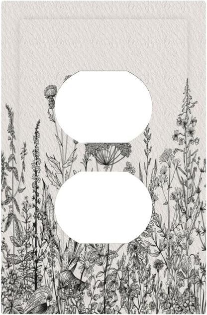 Personalized Wall Plate Decorative Light Switch Cover Black and Beige Garden Plants Flowers Single Duplex Switchplate 1 Gang Outlet Plate Decora Light Switch Plate for Home Office Decor