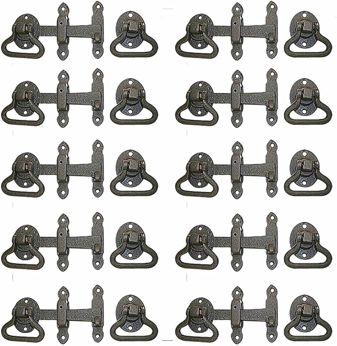 Black Wrought Iron Gate Turn Latch Lock Set 6.5 Inches W Heavy Duty Rust Resistant Powder Coated Barn Door, Fence Or Gate Ring Latches With Mounting Hardware Renovators Supply Manufacturing Pack Of 10