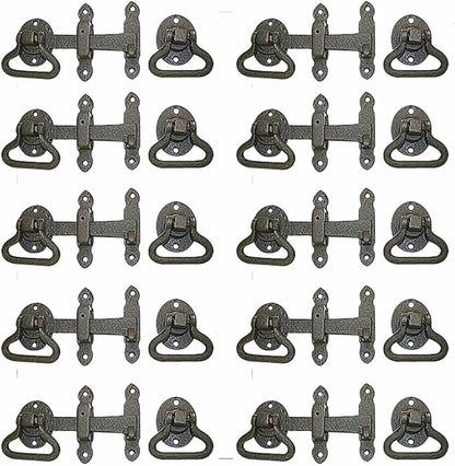 Black Wrought Iron Gate Turn Latch Lock Set 6.5 Inches W Heavy Duty Rust Resistant Powder Coated Barn Door, Fence Or Gate Ring Latches With Mounting Hardware Renovators Supply Manufacturing Pack Of 10