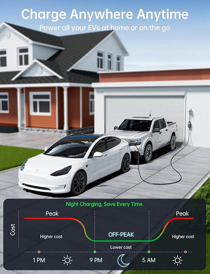 Raylix 32A Level 2 Fast Charger for Tesla, Adjustable Current, Delay Charge, Smart Display, 7.68KW Mobile/Home Charger for Tesla, 21ft Cable, Connector for Model X/Y/3/S/Cybertruck, NEMA 14-50 Plug