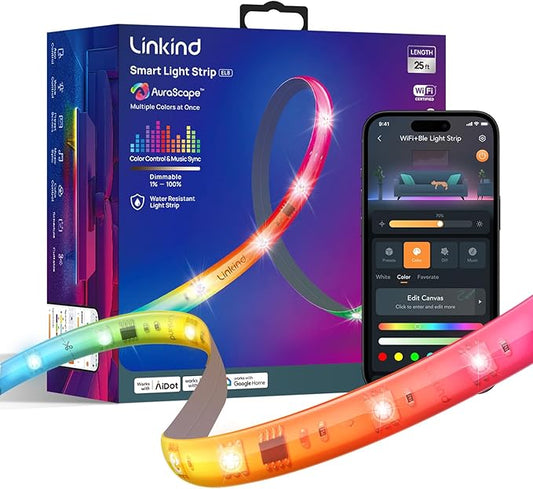 Linkind LED Strip Lights RGB 25ft, Smart Light Strip Work with Alexa and Google Home, App Control Music Sync Segmented Color Changing Led Lights for Bedroom Kitchen