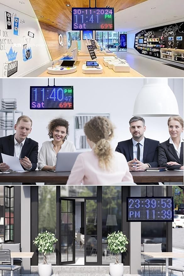 16.5x9 Inch Weatherproof LED Open Closed Sign with Remote Control, Digital Clock & Temperature Display - Customizable Business Hours Sign for Stores, Restaurants, Retail Shops