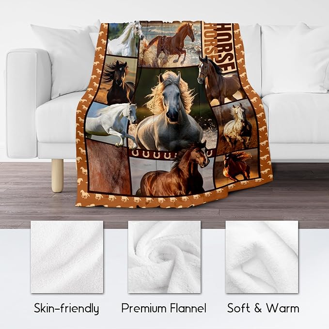Horse Girls Blanket, Horse Gifts for Girl Ages 8-12 10-12, 50"x60" Kids Throw Blankets for Adults Women, Cowgirl Room Decor Western Throws for Animal Lovers