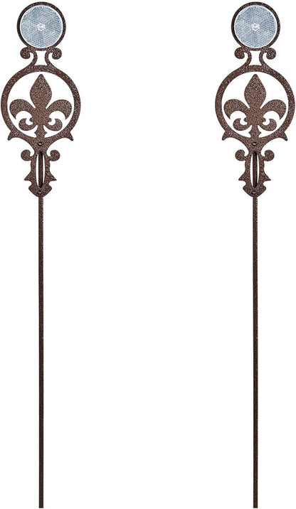 Touch of Class Pathways Reflective Driveway Marker Stake Set of Two for Outdoor Use | Fleur-de-Lis Emblem Design | Personalized Tall Reflector Set of 2 | Weathered Bronze Durable Finish